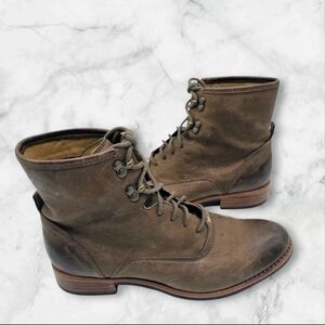 Sebago Leather Jayne Mid Boot Taupe Brown Lace-Up Combat Booties Size Women's 7